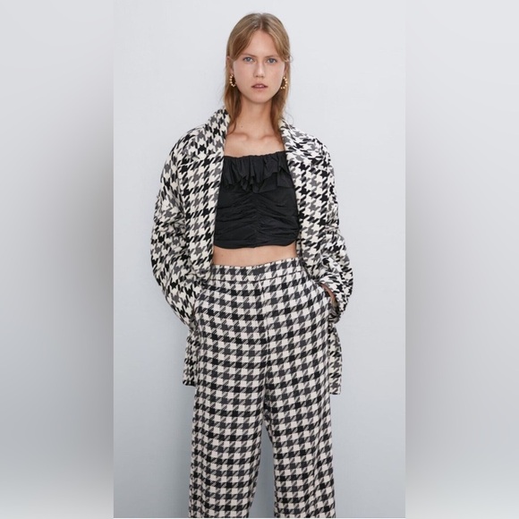 Zara Very High Waisted Houndstooth Pants Size M - Picture 3 of 13